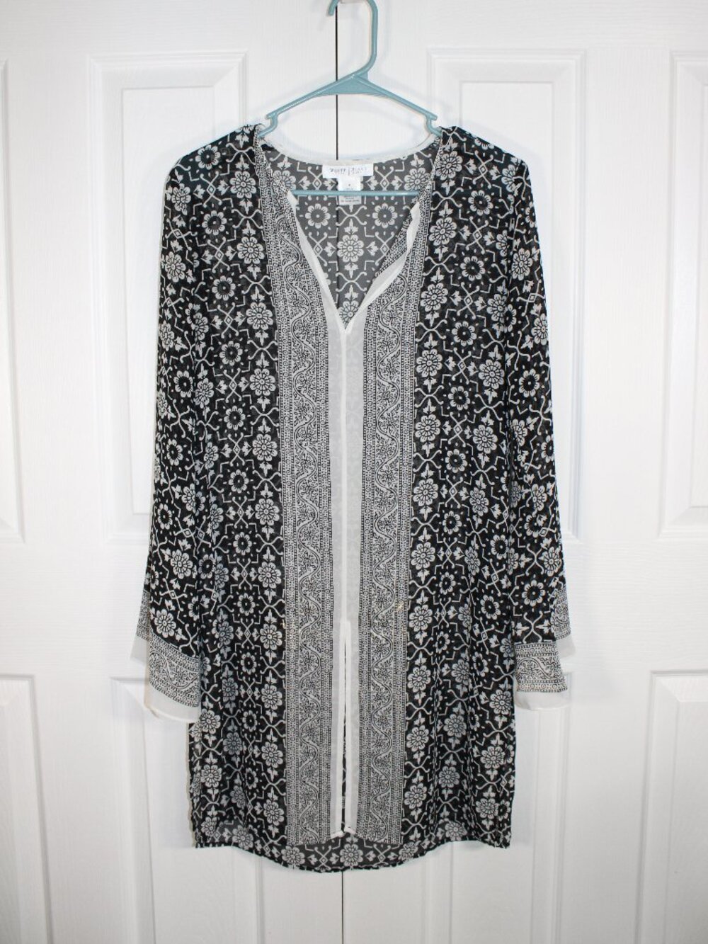 White House Black Market Sheer Printed Long Sleeve Swimsuit Cover Tunic Dress